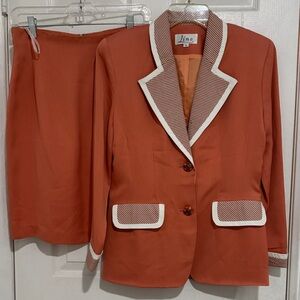 Orange pink Silk Blazer and Skirt Set with White Trim Similar Size 6
